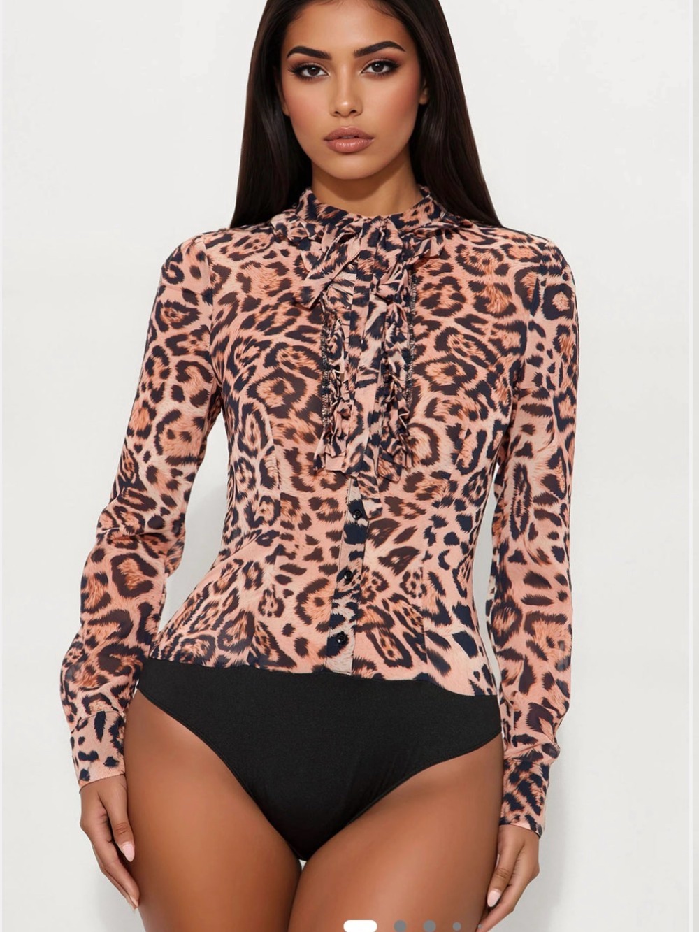 Fashion Nova Pink and Black Leopard Tie-Neck Bodysuit